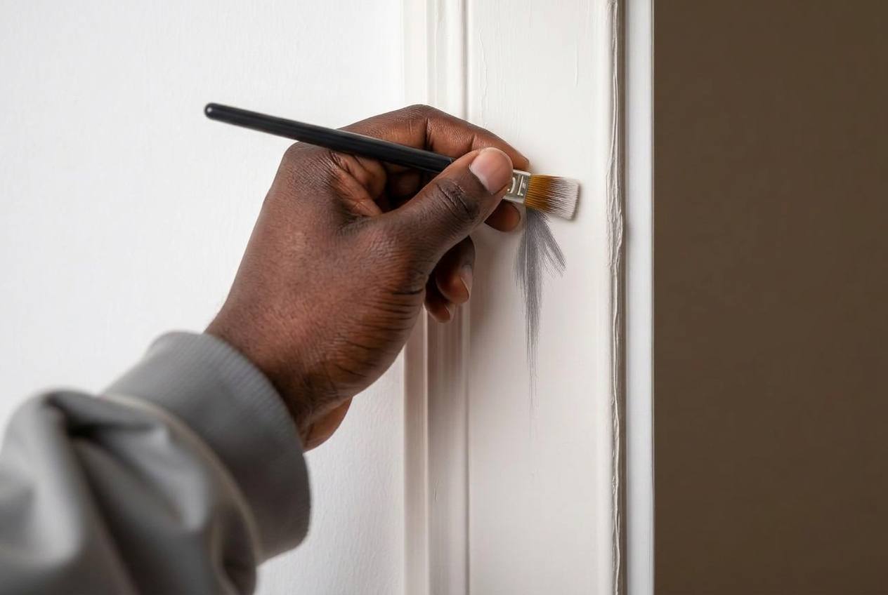 Painter doing careful touch-up work on a Johannesburg home wall