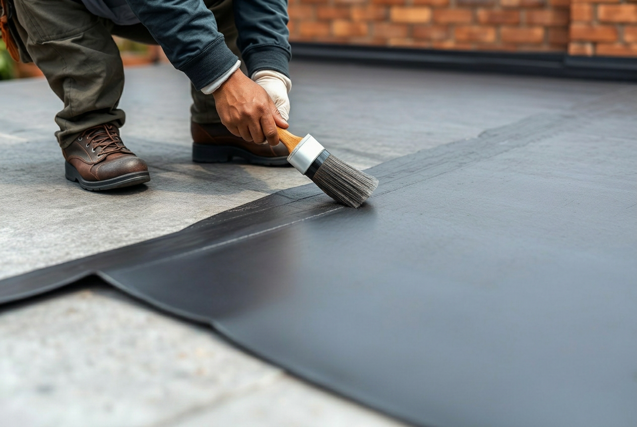 Specialist waterproofing being applied to a Johannesburg parapet