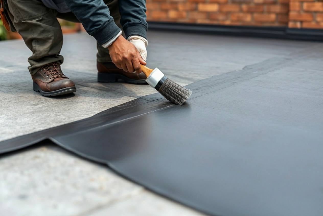 Specialist waterproofing being applied to a Johannesburg parapet